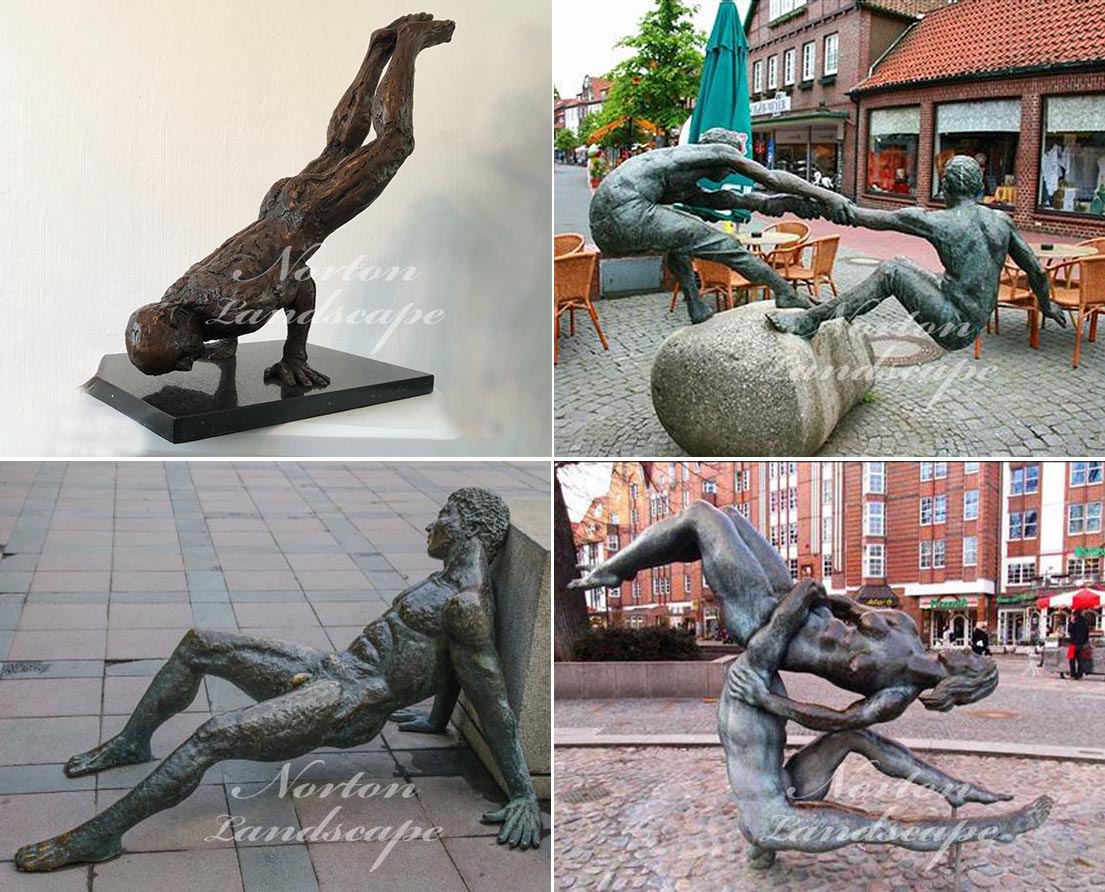 bronze acrobatics nude man statue