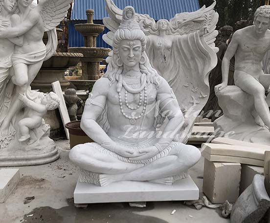 Large white marble sitting shiva statue