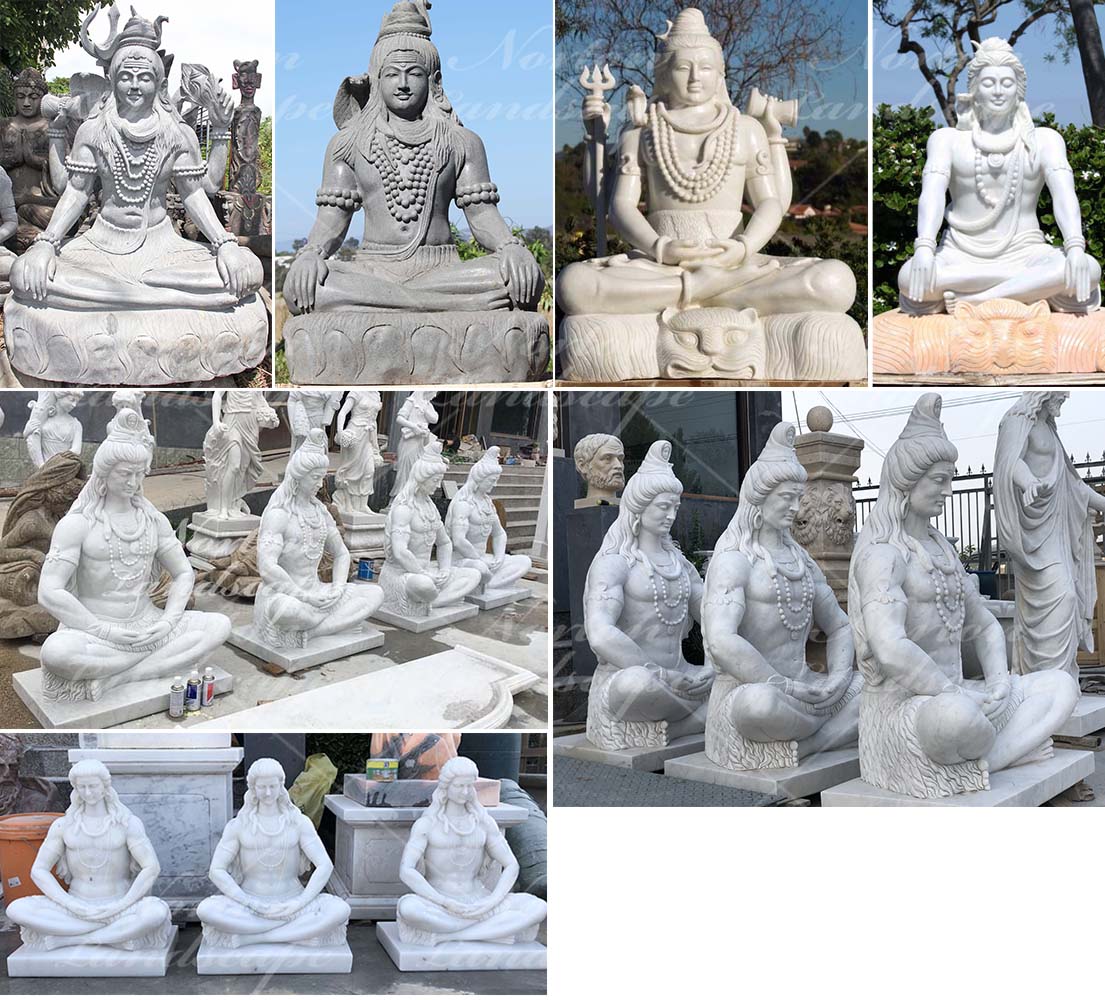 Large white marble sitting shiva statue