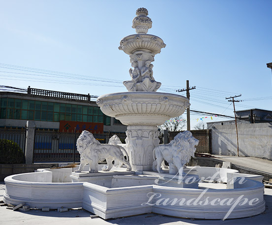 White marble lion water fountain