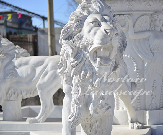 White marble lion water fountain
