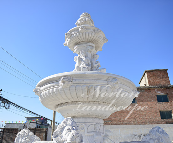 White marble lion water fountain