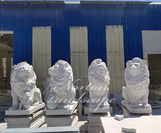 Large white stone marble lion statue