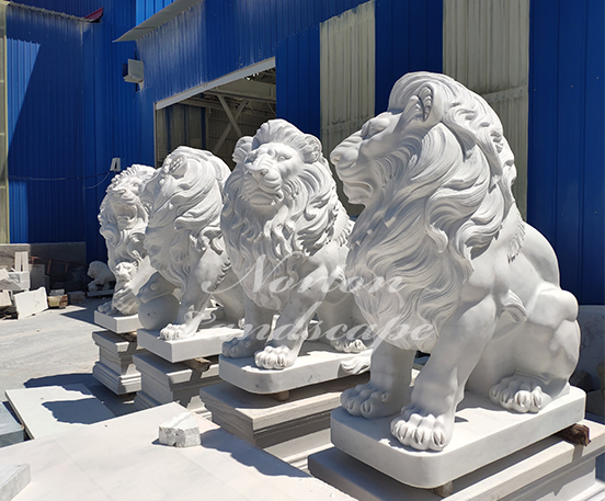 Large white stone marble lion statue