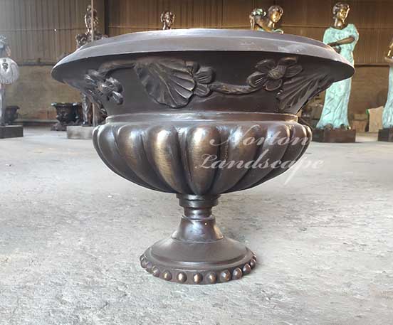 Hand-carved bronze flowerpot