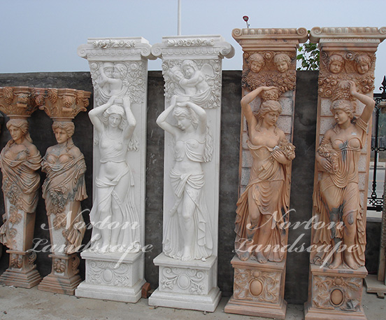 marble pillar with woman statues