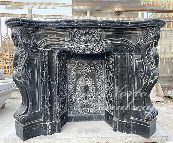 Black marble fireplace