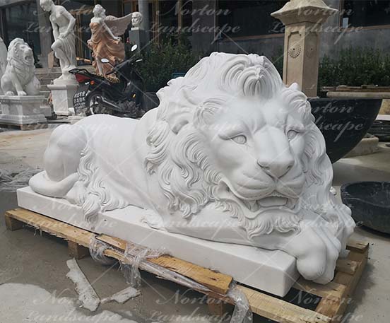 Marble lying lion sculpture