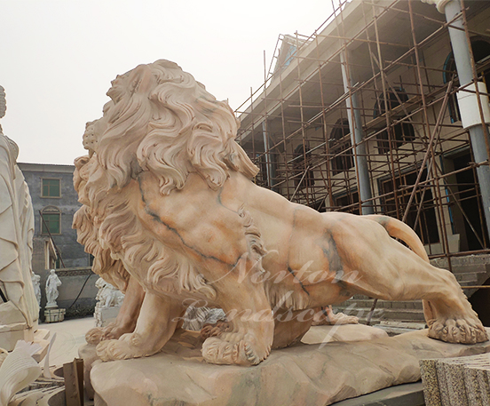 Sunset red marble lion statues