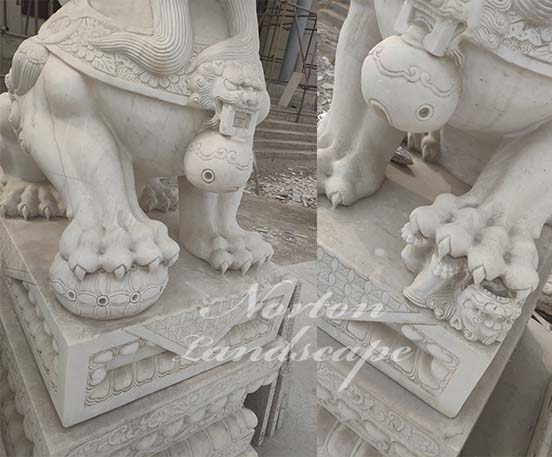 Large marble foo dog statues