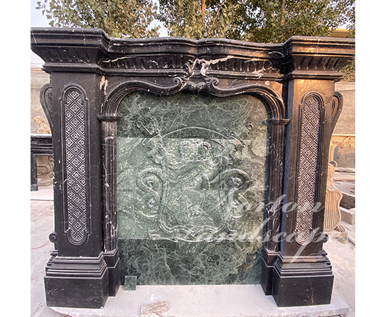 Luxury black stone marble fireplace