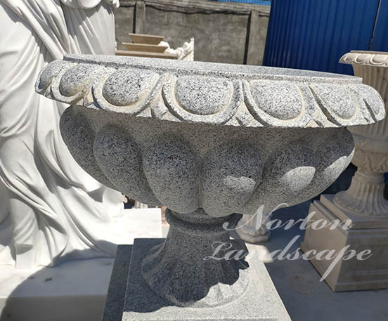 Large hand carved granite flowerpot