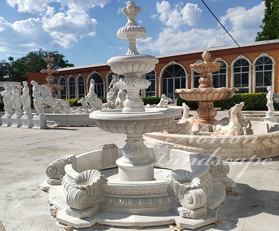 European style white marble water fountain