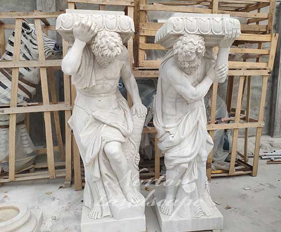 Marble roman figure statues pillar