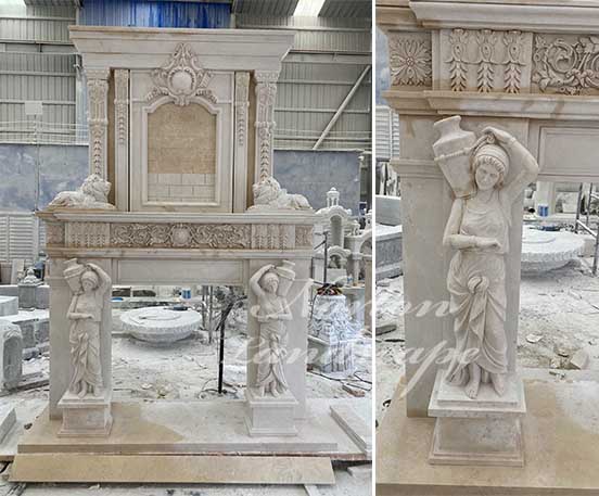 Antique luxury stone double fireplace