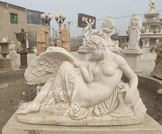 Marble roman woman and swan statues