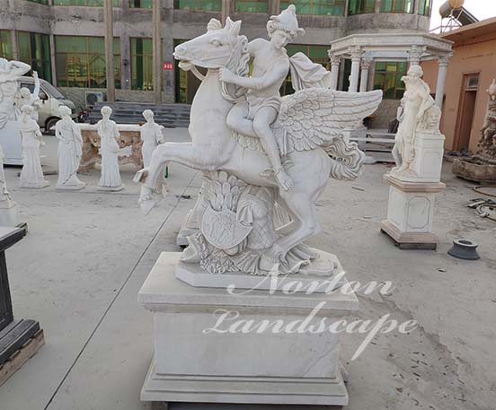 Hand carved marble man riding horse statue