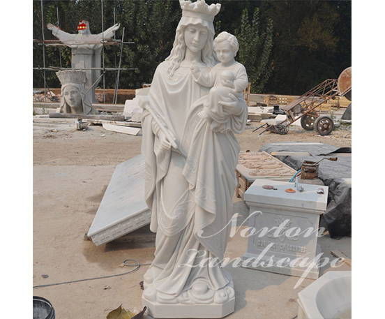 Marble virgin mary and child statue