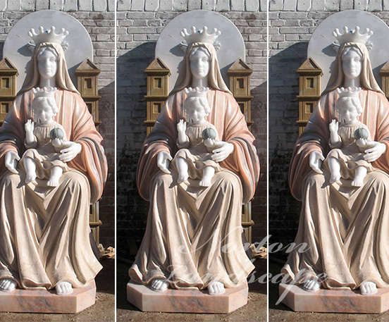 Colored marble virgin mary and child statue