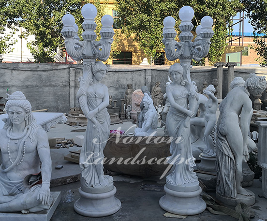 Large white marble woman statue lamp