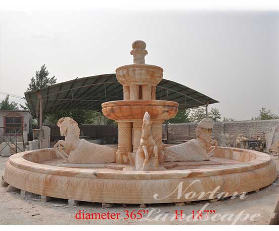 Large sunset red marble horse fountain