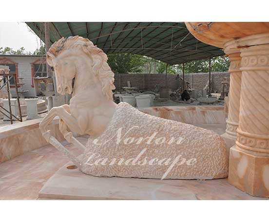 Large sunset red marble horse fountain