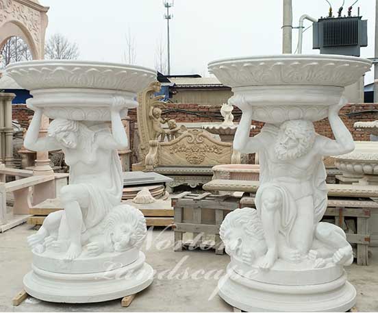 Large white marble figure statues flower pots