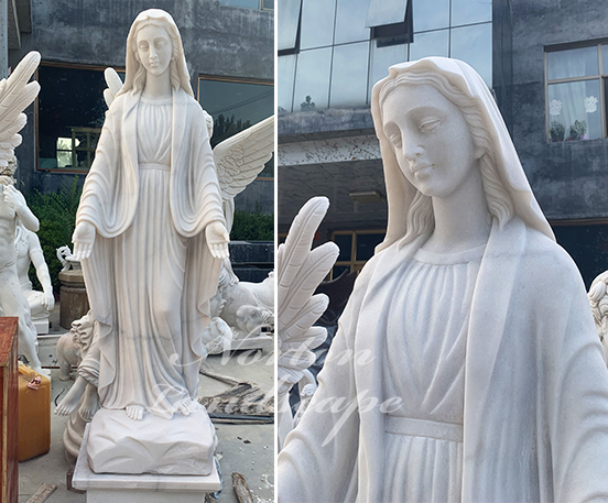 Outdoor Garden Decoration Large Marble Stone Religious Virgin Mary Statues With Base Stone Religious Virgin Mary Statues, Mary Garden Statue Large