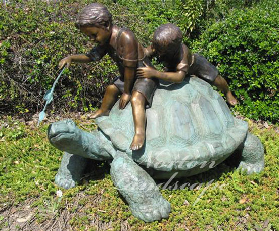 Bronze tortoise and child statue