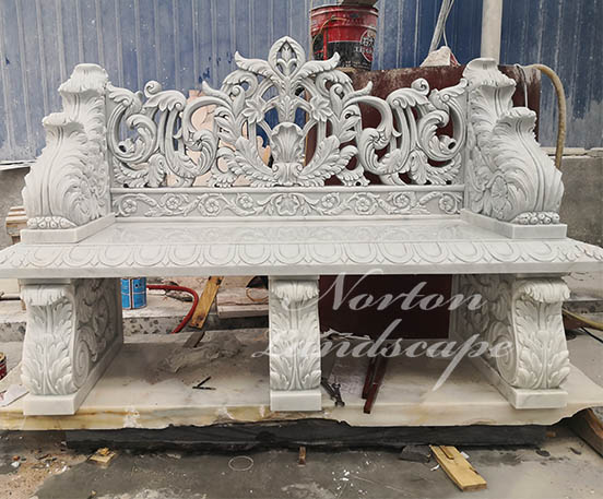Luxury carved white marble bench