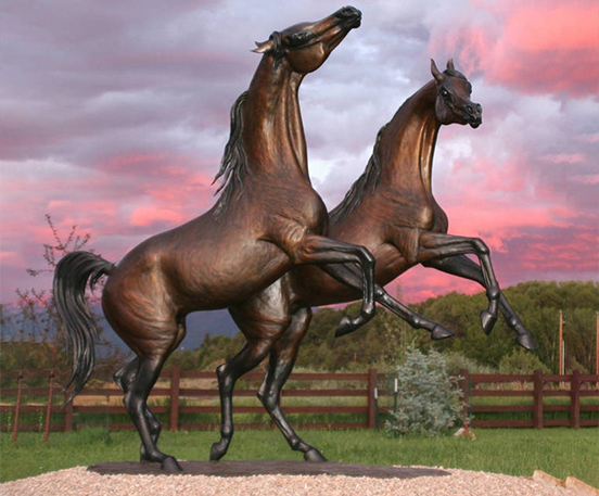 A pair jumping horse bronze statue