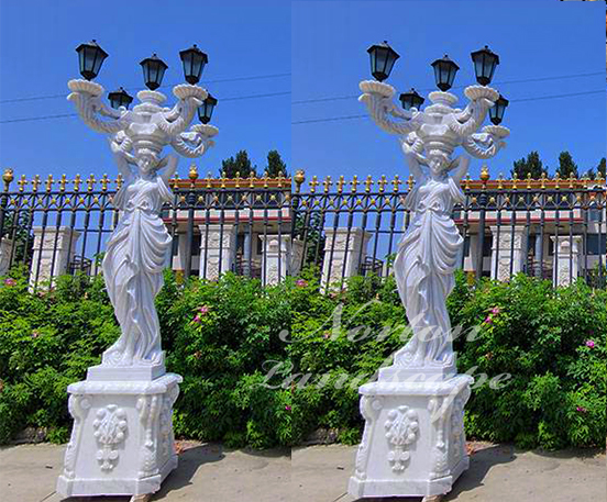 Marble woman statue five head lamp