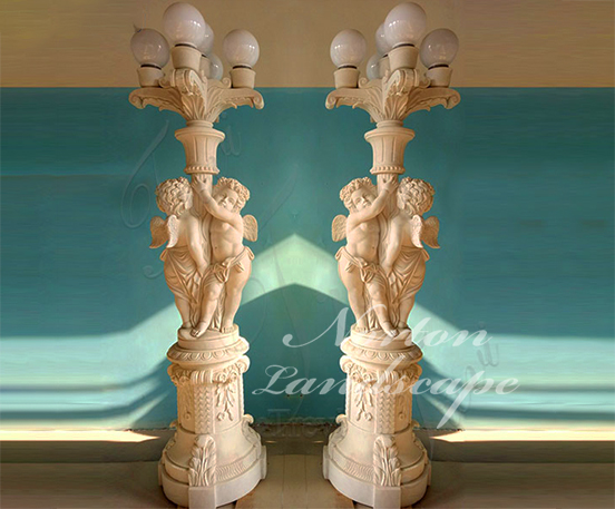Marble cherub statue lamp post