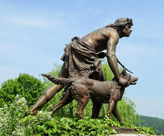 Bronze hunter statue