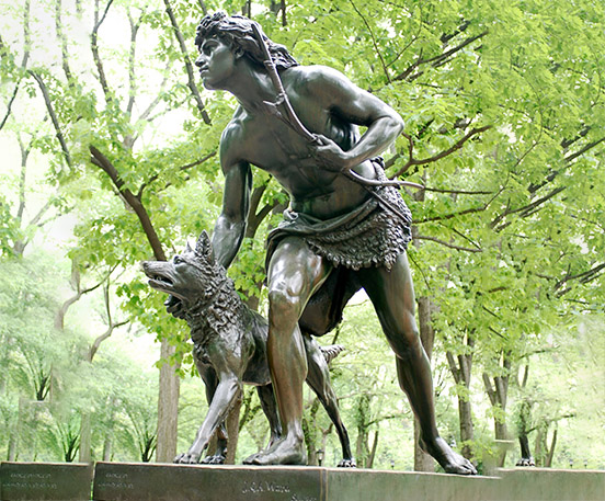 Bronze hunter statue