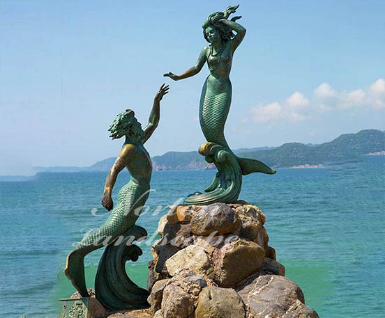 bronze female mermaid statue
