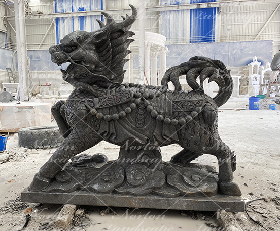 Black stone kylin statue