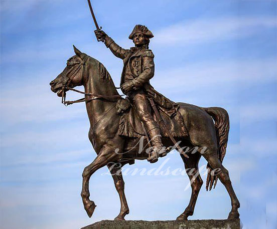 Bronze man on horse statue